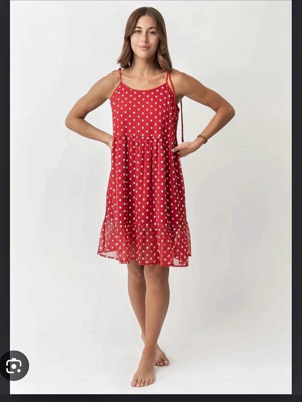 Mikarose Floral Mini Dress in Red & White Size Medium